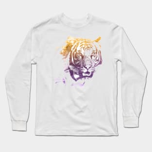 Tiger Superimposed Watercolor Long Sleeve T-Shirt